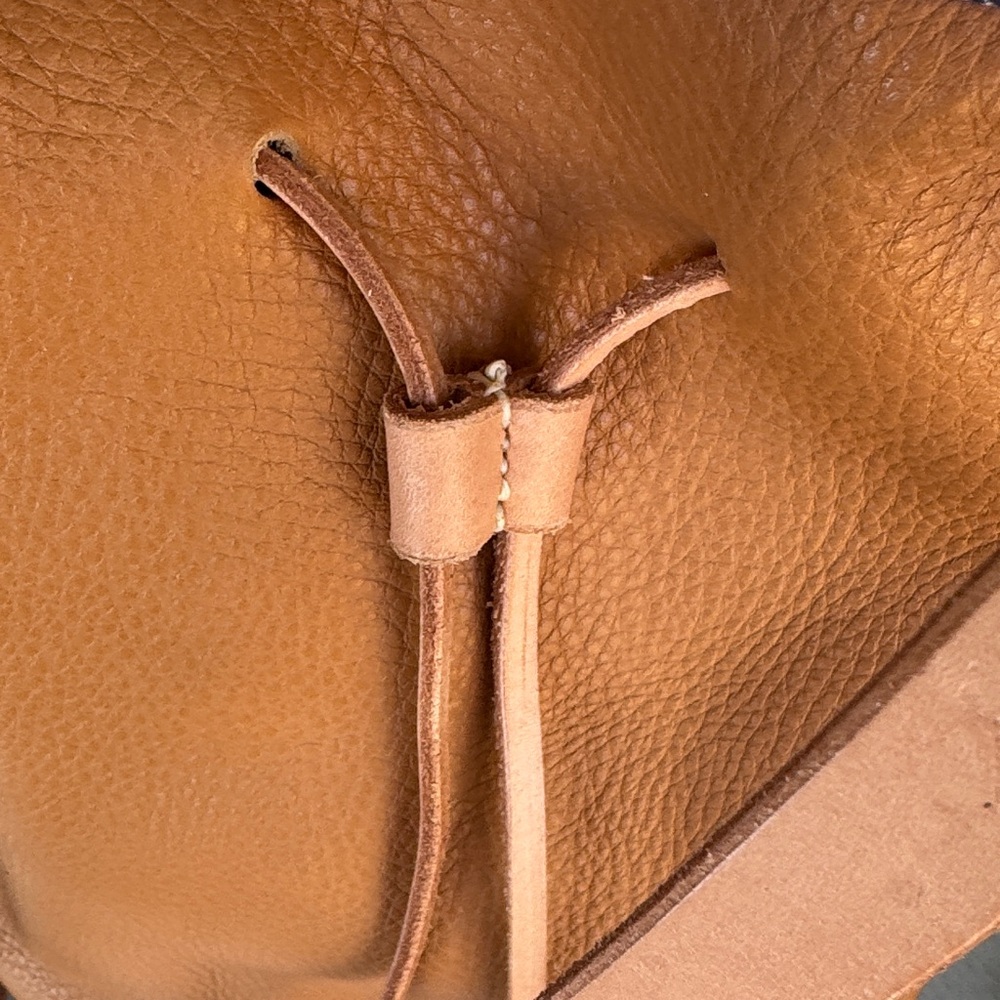 NEW. Umbrella Collective Brown Leather Drawstring Women's Bag - Picture 5 of 6